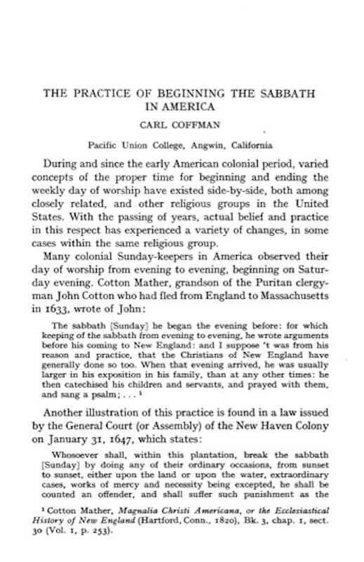 The Practice of Beginning the Sabbath in America